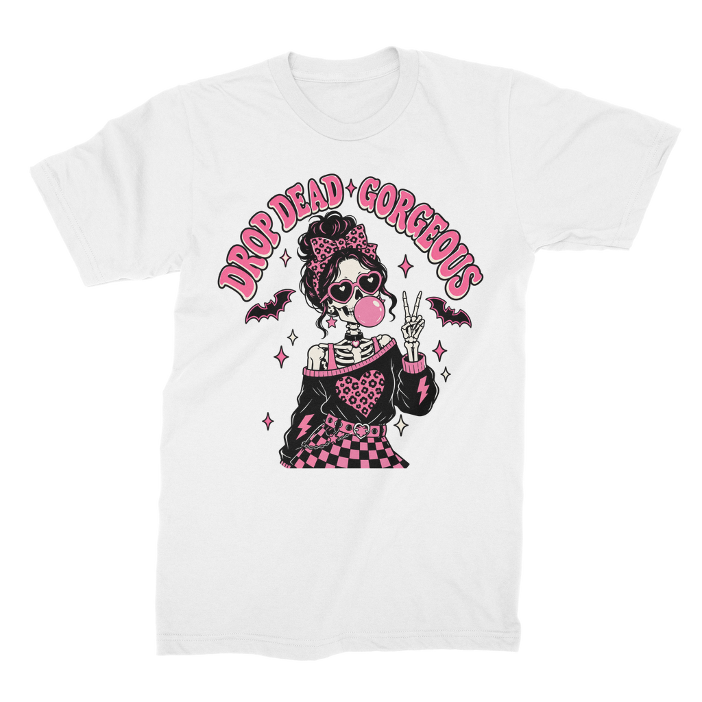 drop-dead-gorgeous-skeleton-girl-bubble-gum-300 Mens T-shirt