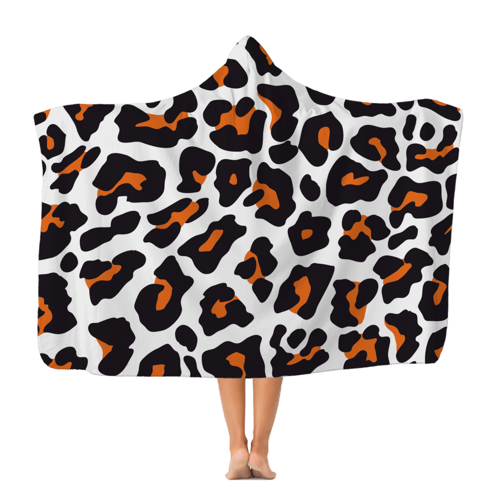 Orange & White Leopard Print - Premium Hooded Blanket