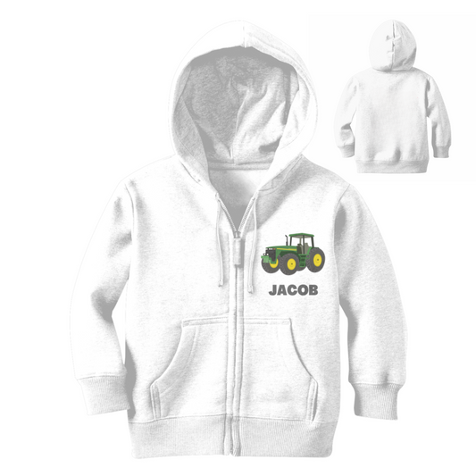 Kids Personalised Tractor Zip Hoodie | 3 - 11 years