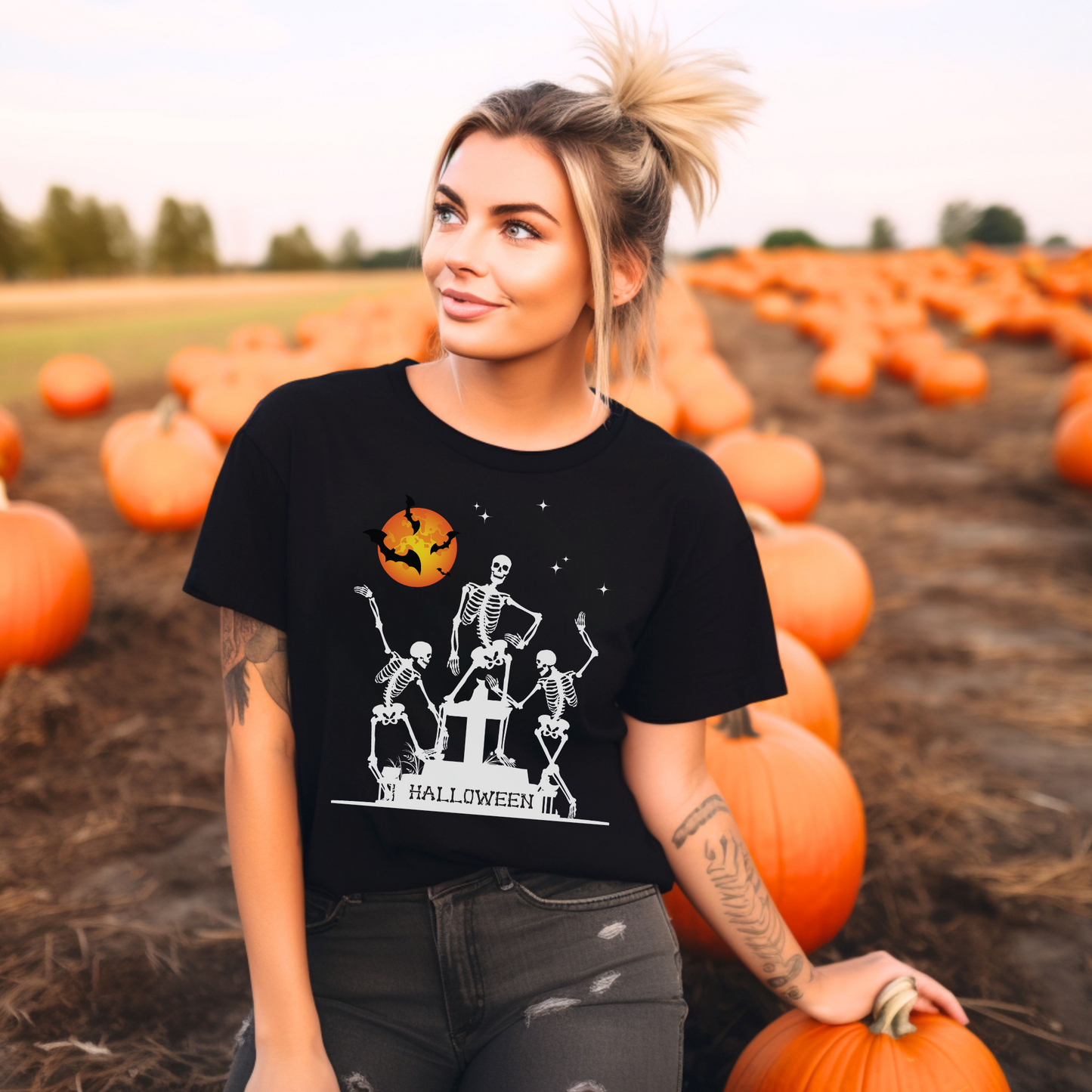 Graveyard Dancing Skeletons - Unisex Adults Halloween T-shirt