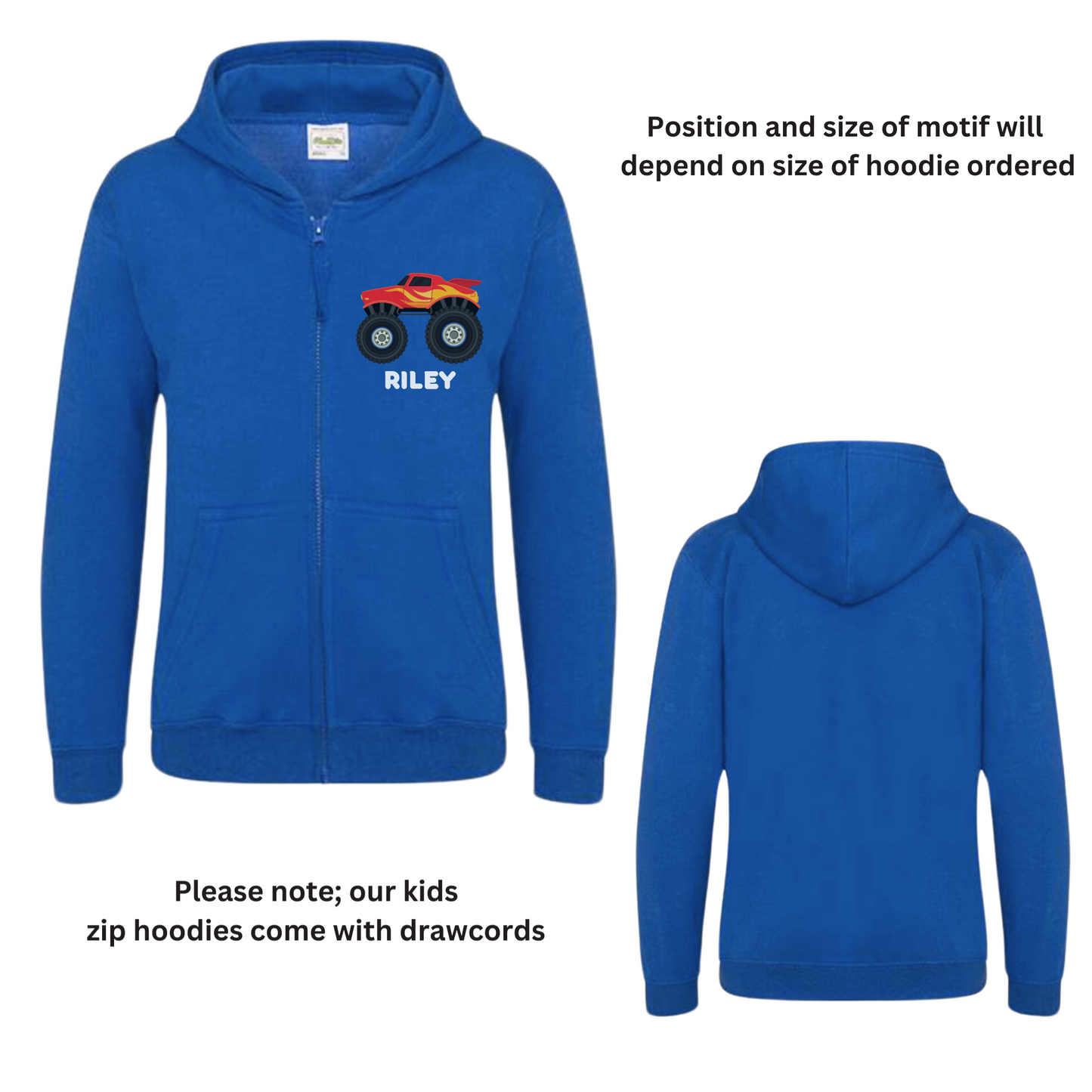 Boys Personalised Monster Truck Full Zip Hoodie | 3 - 13 years