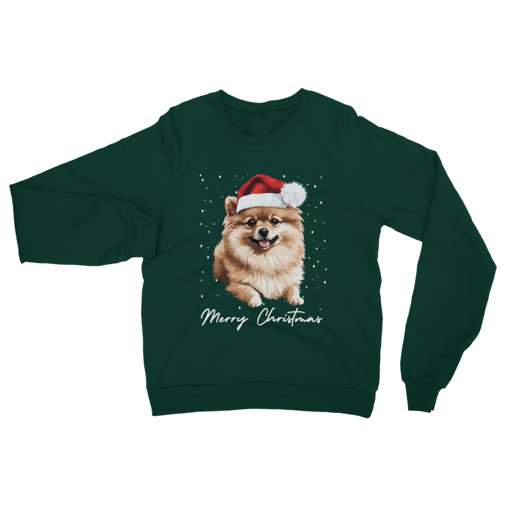Dark green festive Pomeranian Christmas sweatshirt for men and women