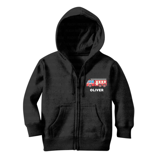 Boys Personalised Fire Engine Full Zip Hoodie | 3 - 11 years