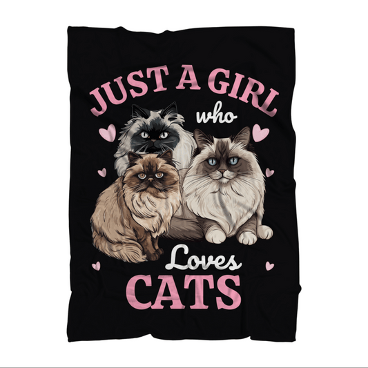 Just a Girl who Loves Cats. Large printed Ragdoll and Persian Cat Blanket