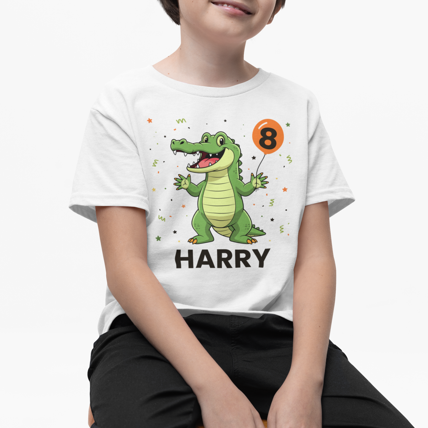 Kids Personalised Crocodile Birthday T-Shirt (Ages 3–11)