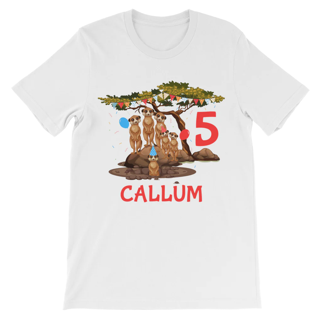 Meerkat gang birthday themed party t-shirt - 5th birthday with custom name printed graphic for kids