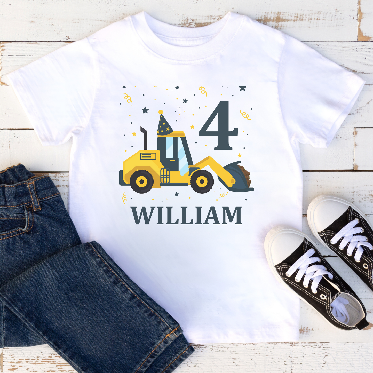 Kids Personalised Birthday Digger T-shirt | 1 - 8 years