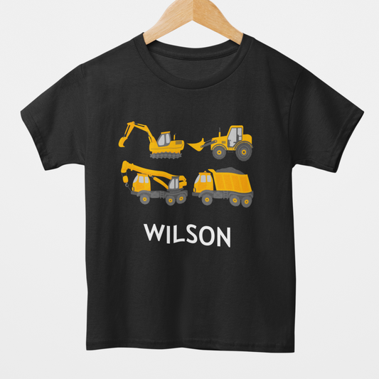 Boys Personalised Construction Site Vehicles T-shirt | 3 - 8 years