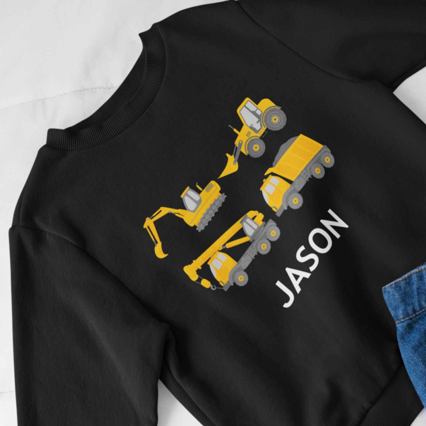 Boys Personalised Construction Vehicle Sweatshirt | 3 - 11 years
