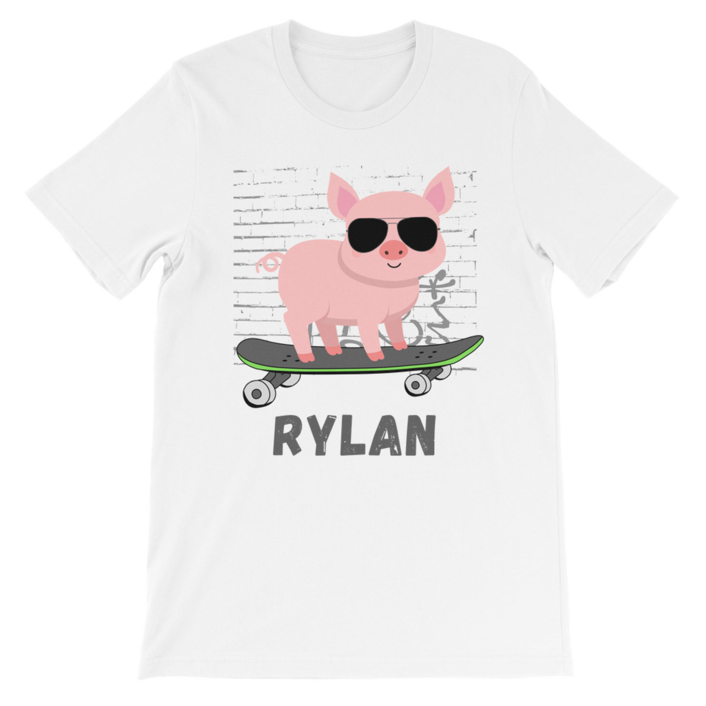 Kids Personalised Skateboarding Pig T-Shirt (3-13 yrs)