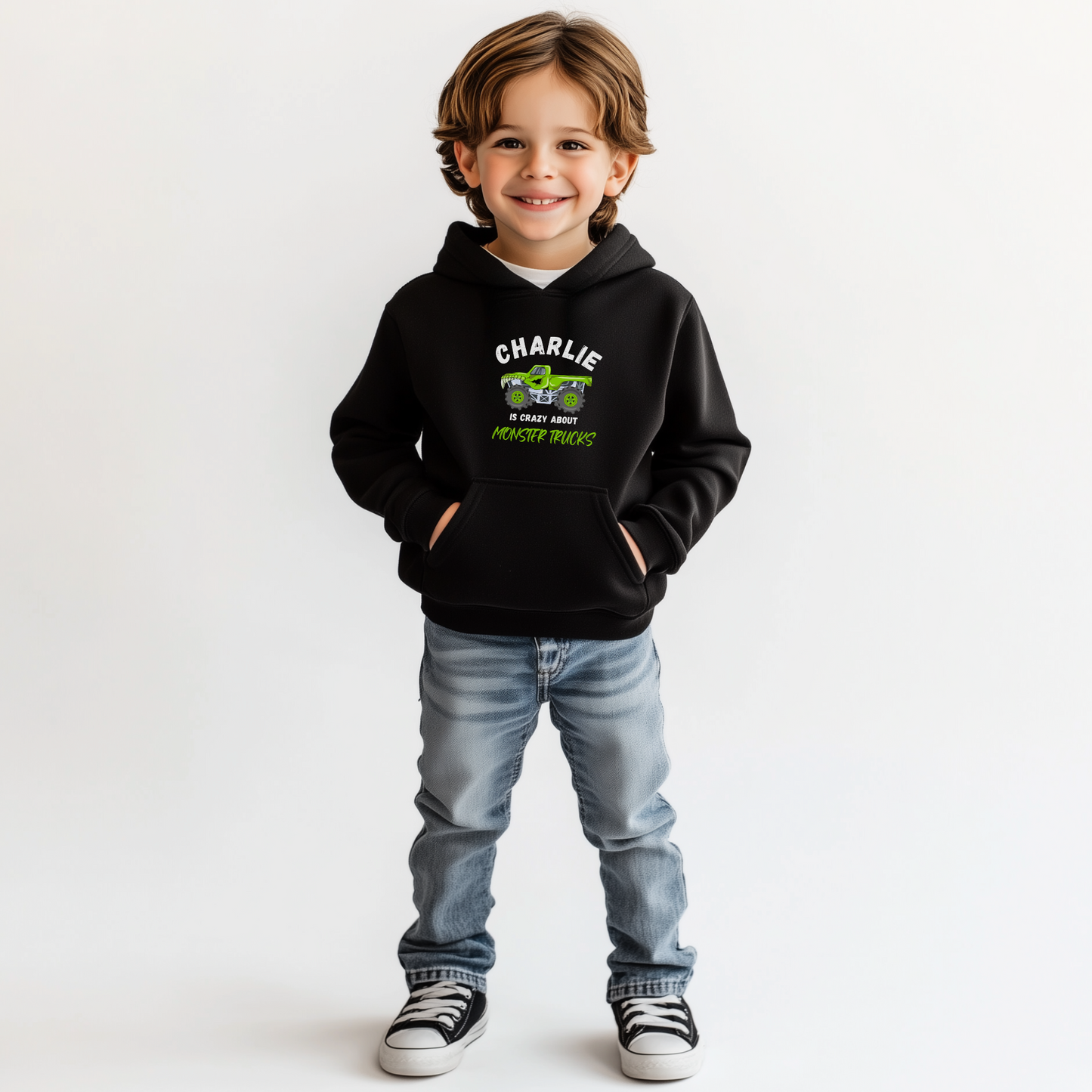 Boys 'Crazy about Monster Trucks' Personalised Hoodie | 3 - 13 years