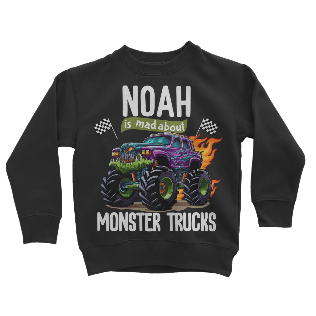 Boys Personalised "Mad About Monster Trucks" Sweatshirt