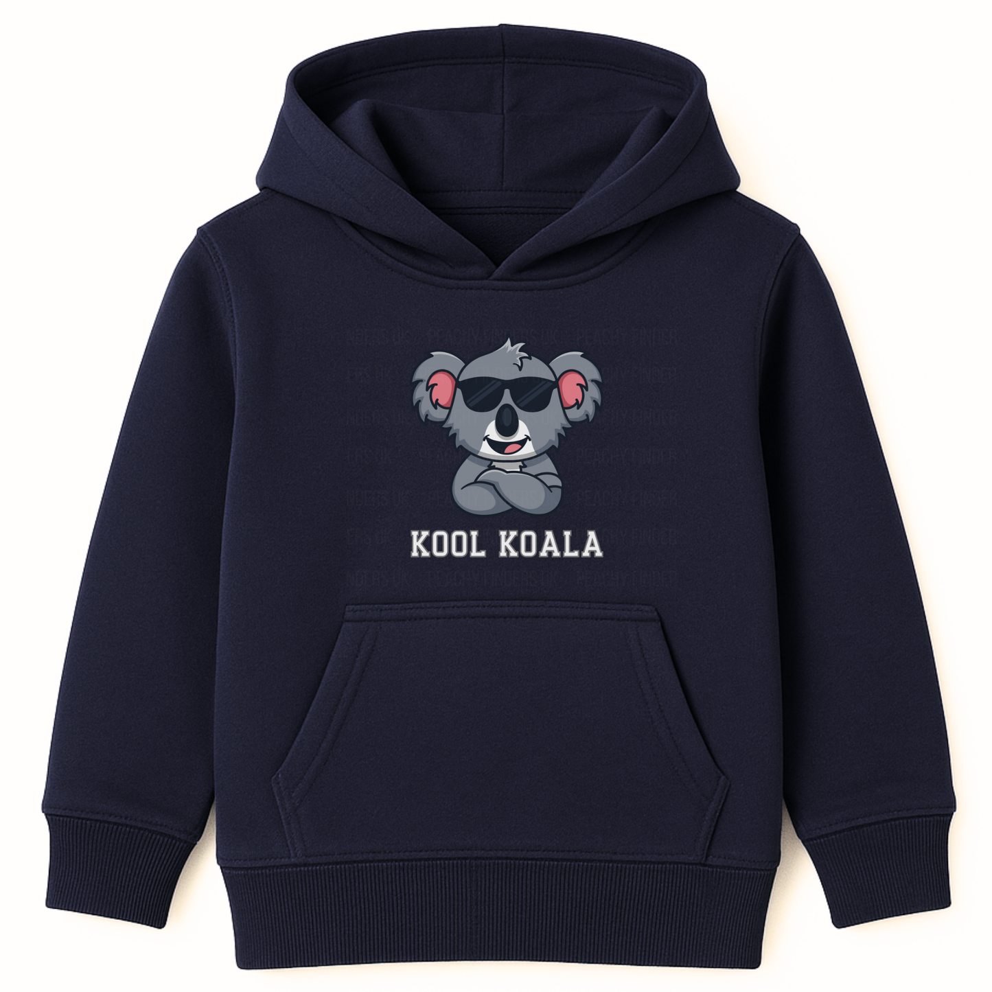 Boys navy hoodie with a cartoon koala in sunglasses and the words ‘Kool Koala’ printed on the front.