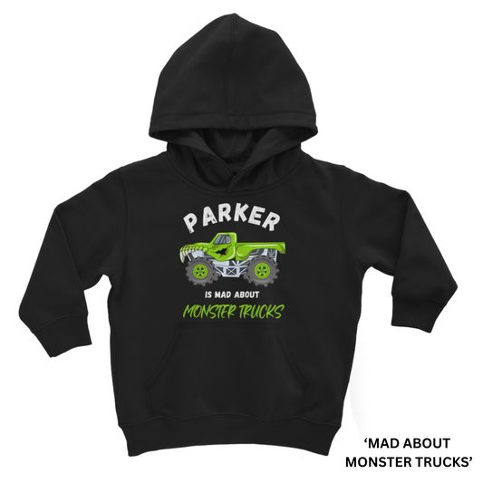 Boys 'Crazy about Monster Trucks' Personalised Hoodie | 3 - 13 years