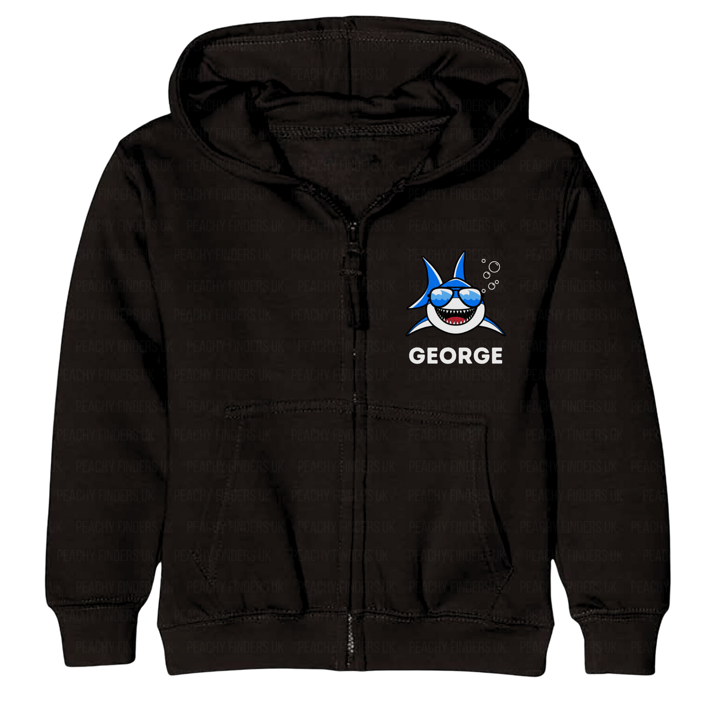 Kids Personalised Shark Full Zip Hoodie | 3 - 13 years