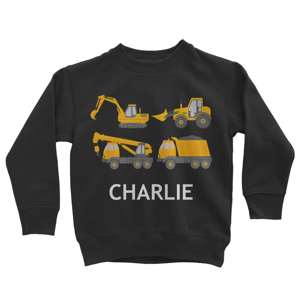 Boys Personalised Construction Vehicle Sweatshirt | 3 - 11 years