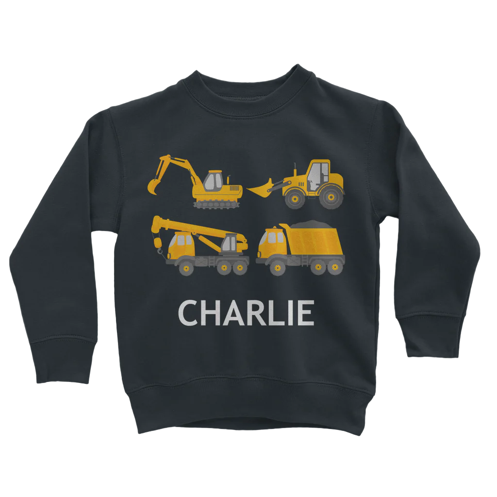 Boys Personalised Construction Vehicle Sweatshirt | 3 - 11 years
