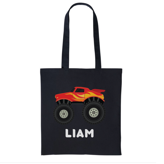 Boys Personalised Monster Truck Tote Bag