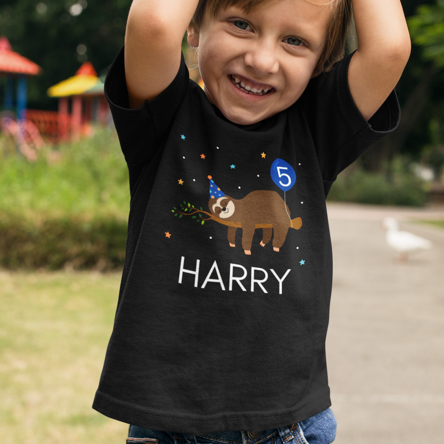 Boys Personalised Birthday Sloth T-shirt | 3 - 11 years