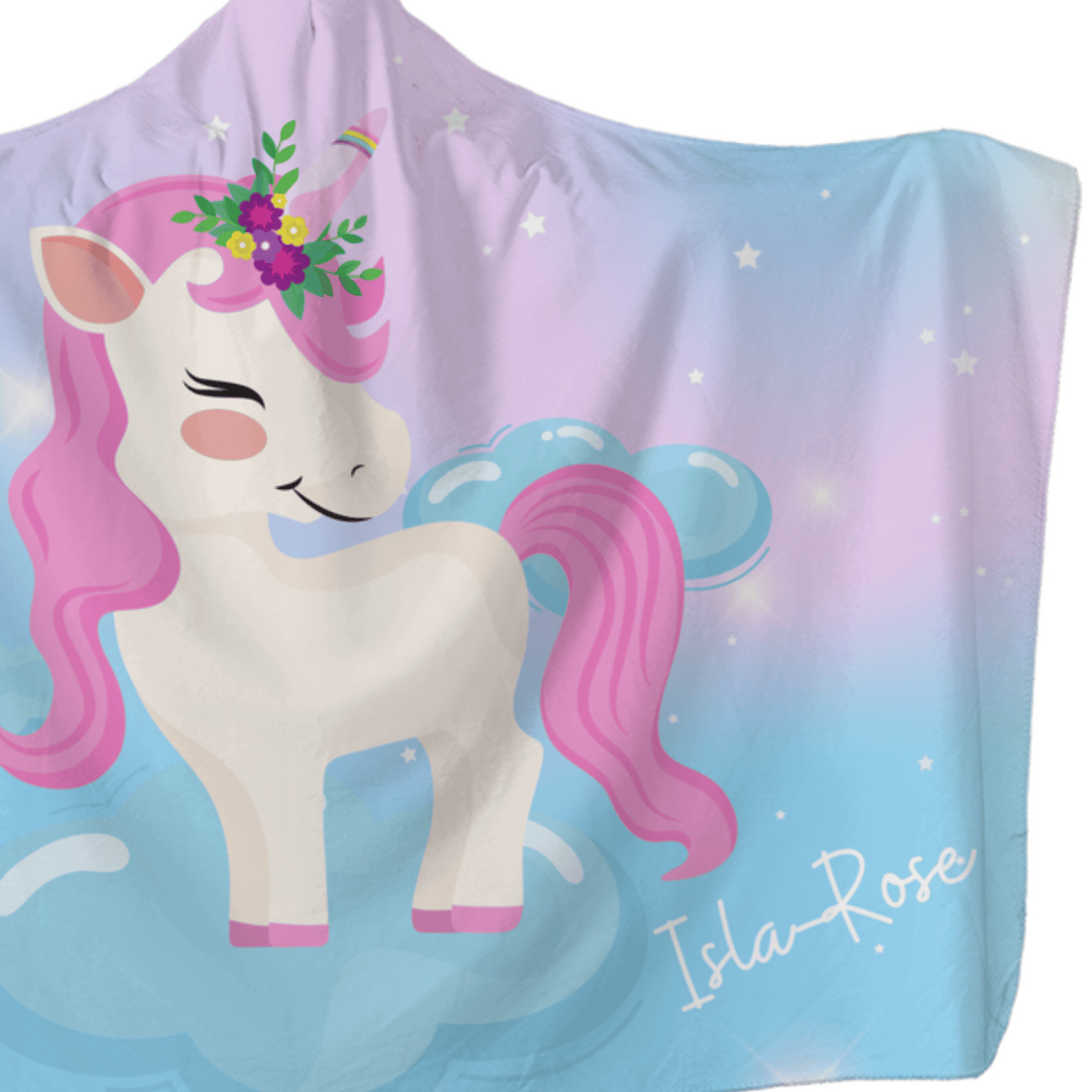 Girls Personalised Unicorn Hooded Blanket | 137 cm x 104cm