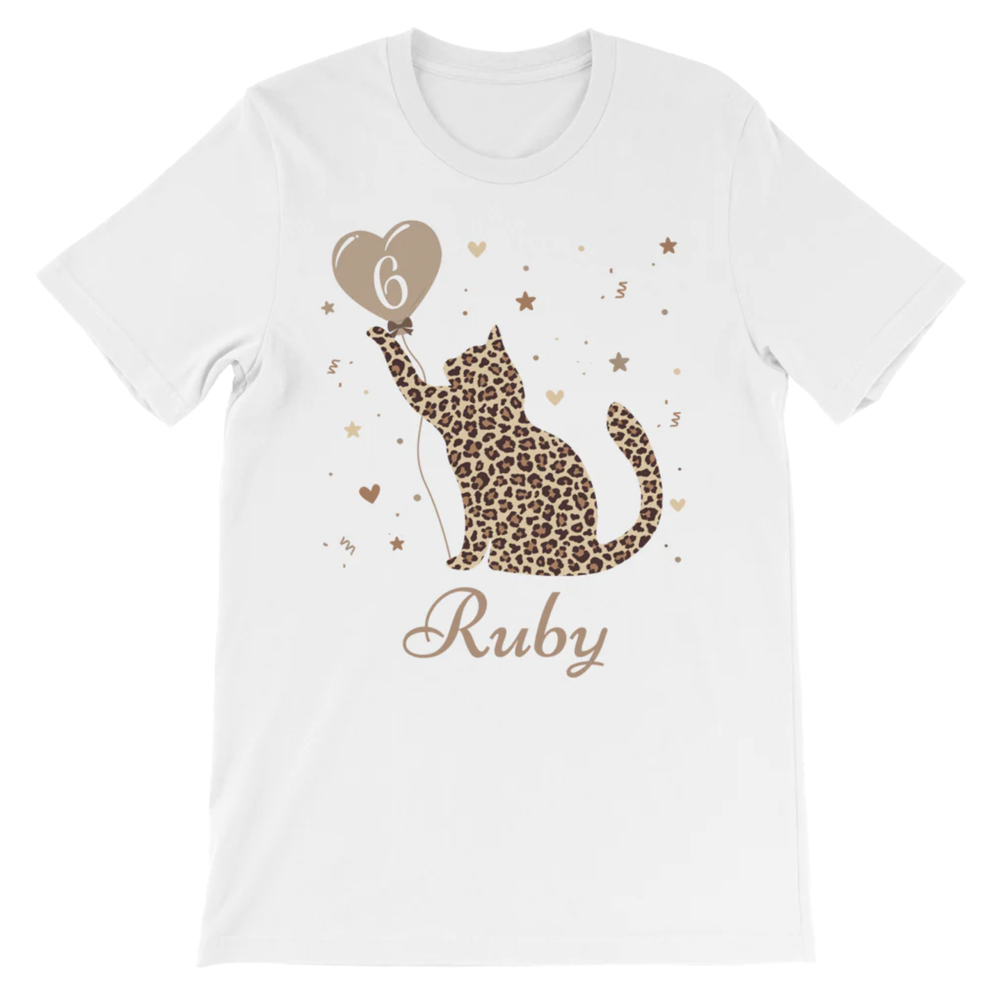 Personalised Leopard Cat Birthday T-Shirt for Girls (3-11 yrs)