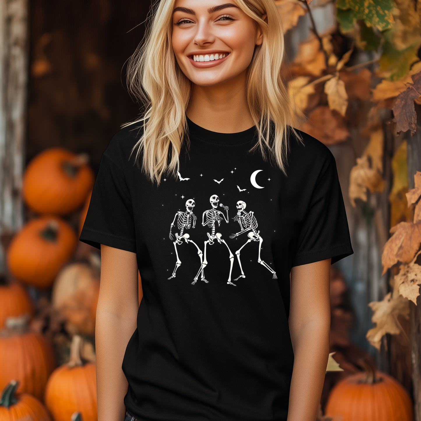 Adults Funny "Singing Skeletons" Graphic Print Halloween T-shirt