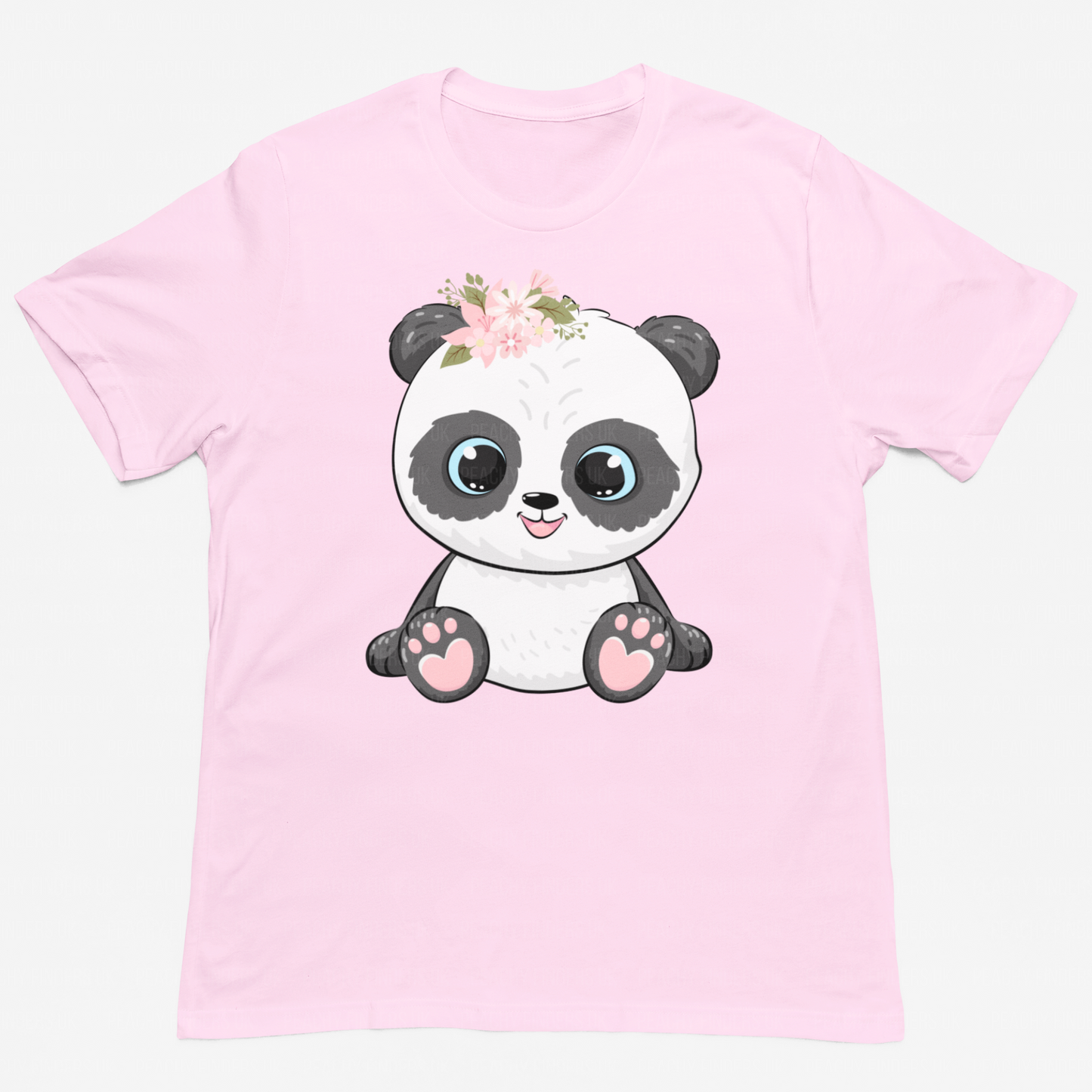 Girls Floral Panda - Soft Pink Cotton T-shirt