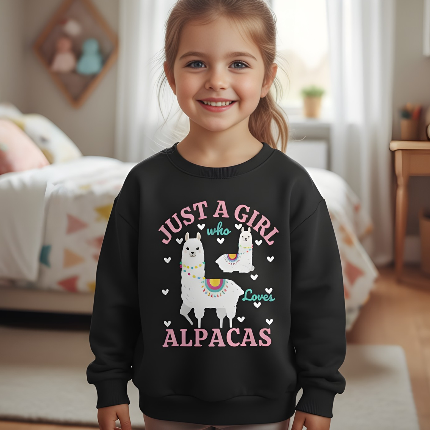 Girls Alpaca Sweatshirt - “Just A Girl Who Loves Alpacas” Kids Jumper (3-13)