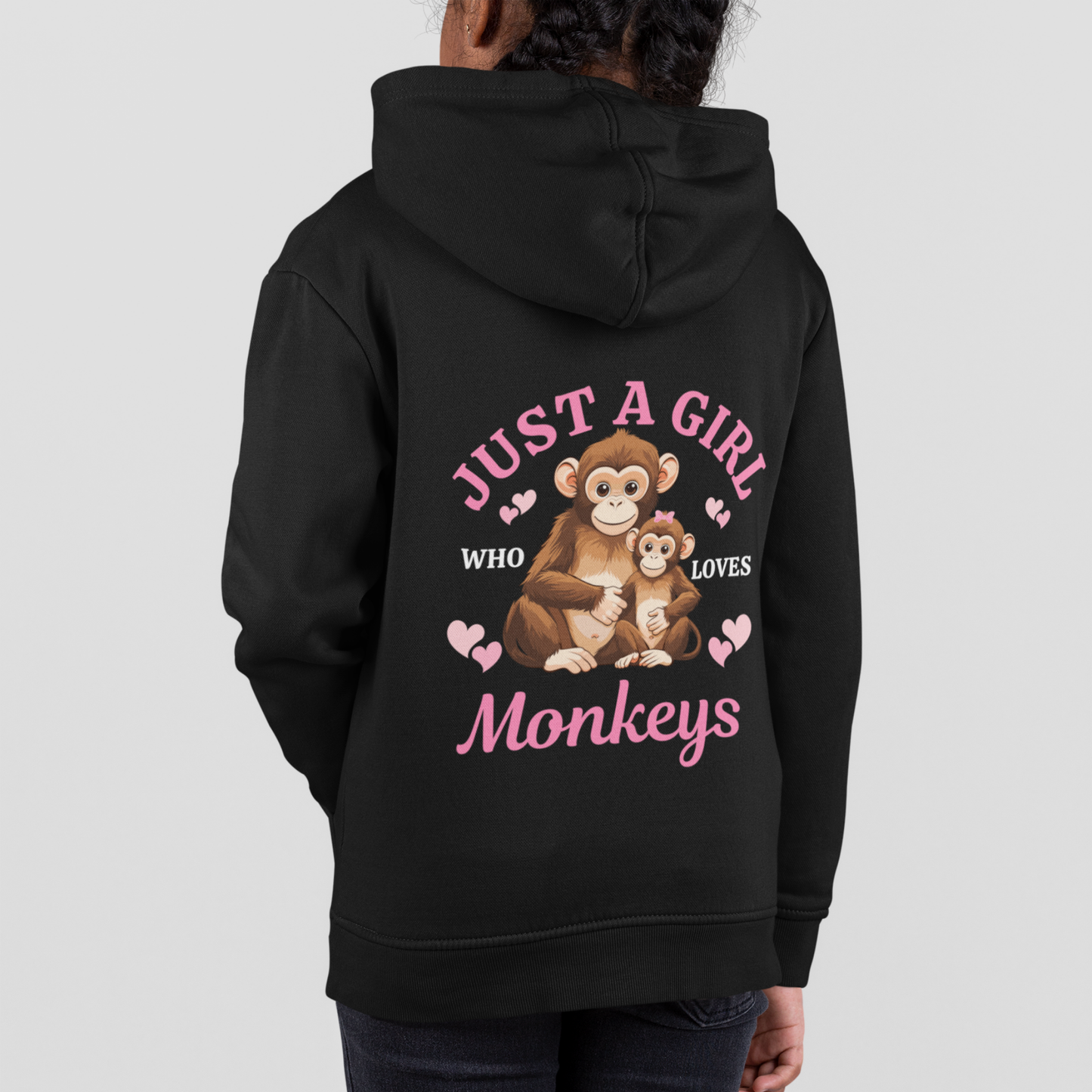 Girls “Just a Girl Who Loves Monkeys” Zip Hoodie (3-13 yrs)