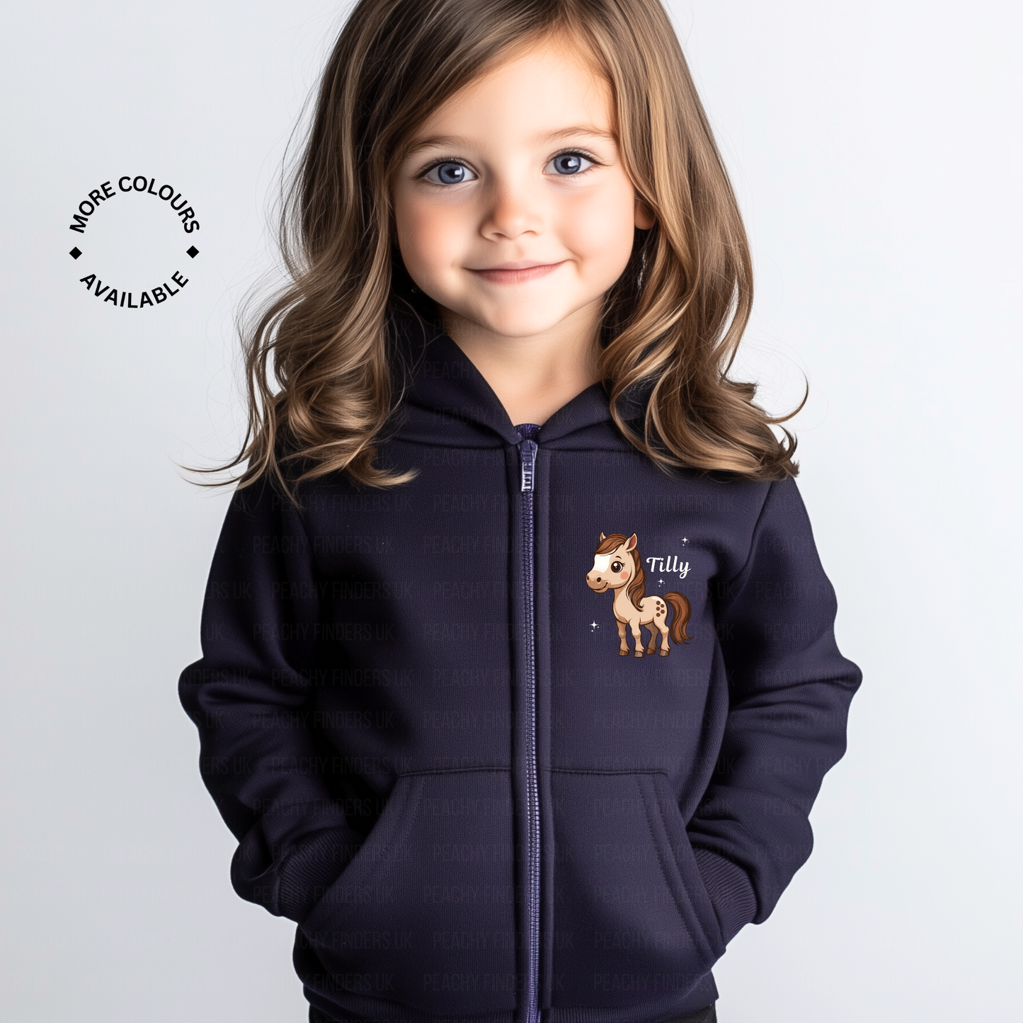Girls Personalised Horse/Pony Full Zip Hoodie | 3 - 13 years