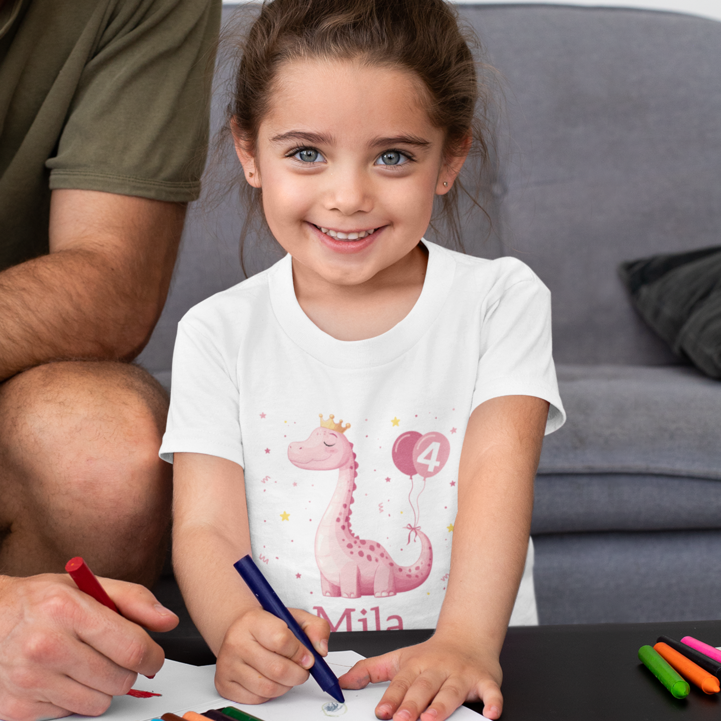 Girls Cute Pink Dinosaur Princess Birthday T-shirt | 3 - 11 years