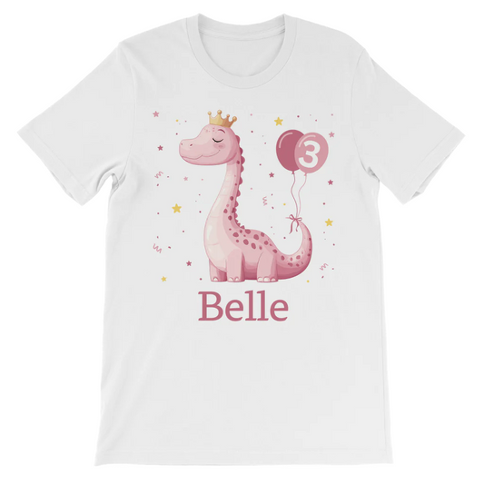 Girls Cute Pink Dinosaur Princess Birthday T-shirt (3-11 yrs)