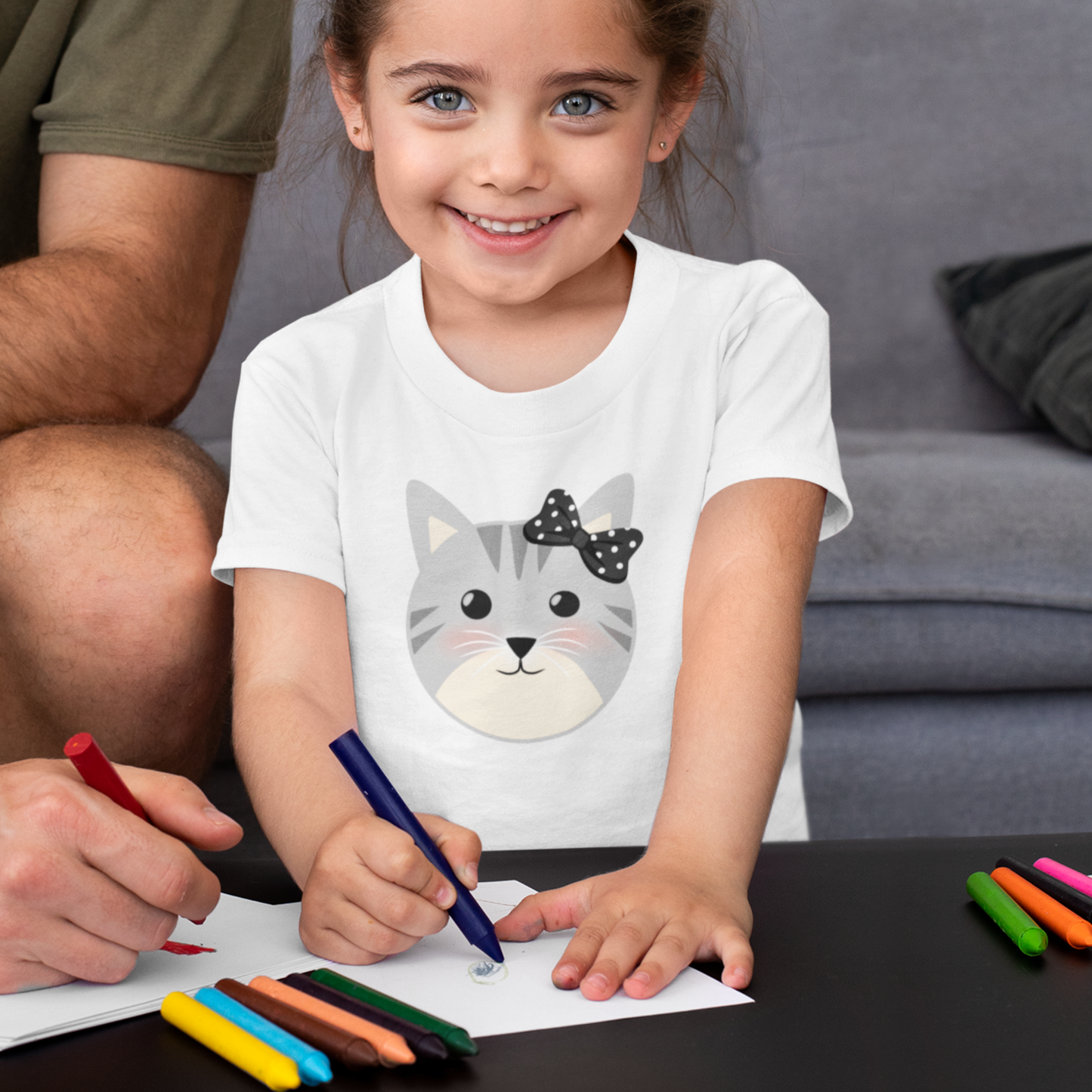 Girls Cute Cat With Black Bow T-Shirt | 3 - 13 years