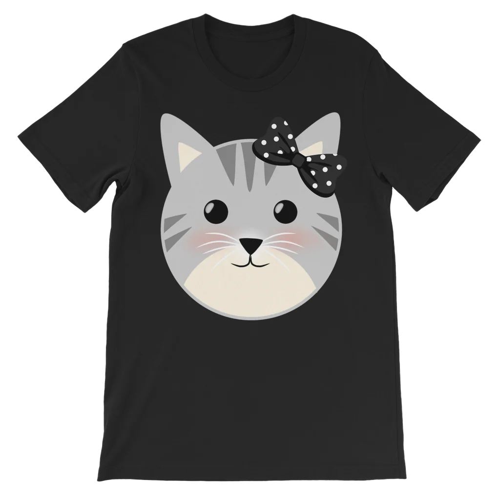 Girls Cute Cat With Black Bow T-Shirt | 3 - 13 years