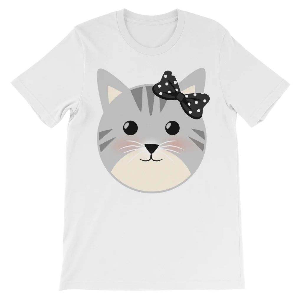 Girls Cute Cat With Black Bow T-Shirt | 3 - 13 years