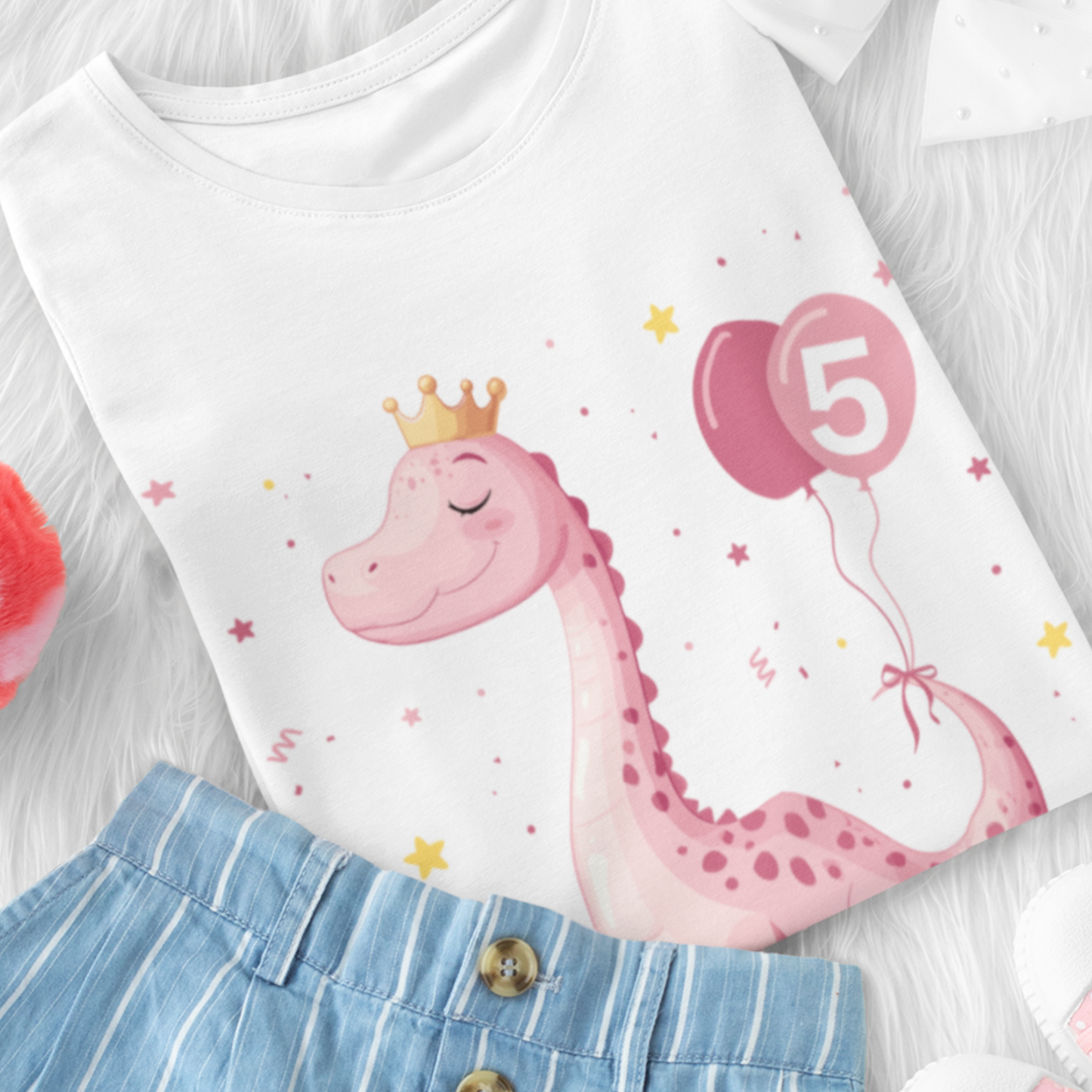 Girls Cute Pink Dinosaur Princess Birthday T-shirt | 3 - 11 years