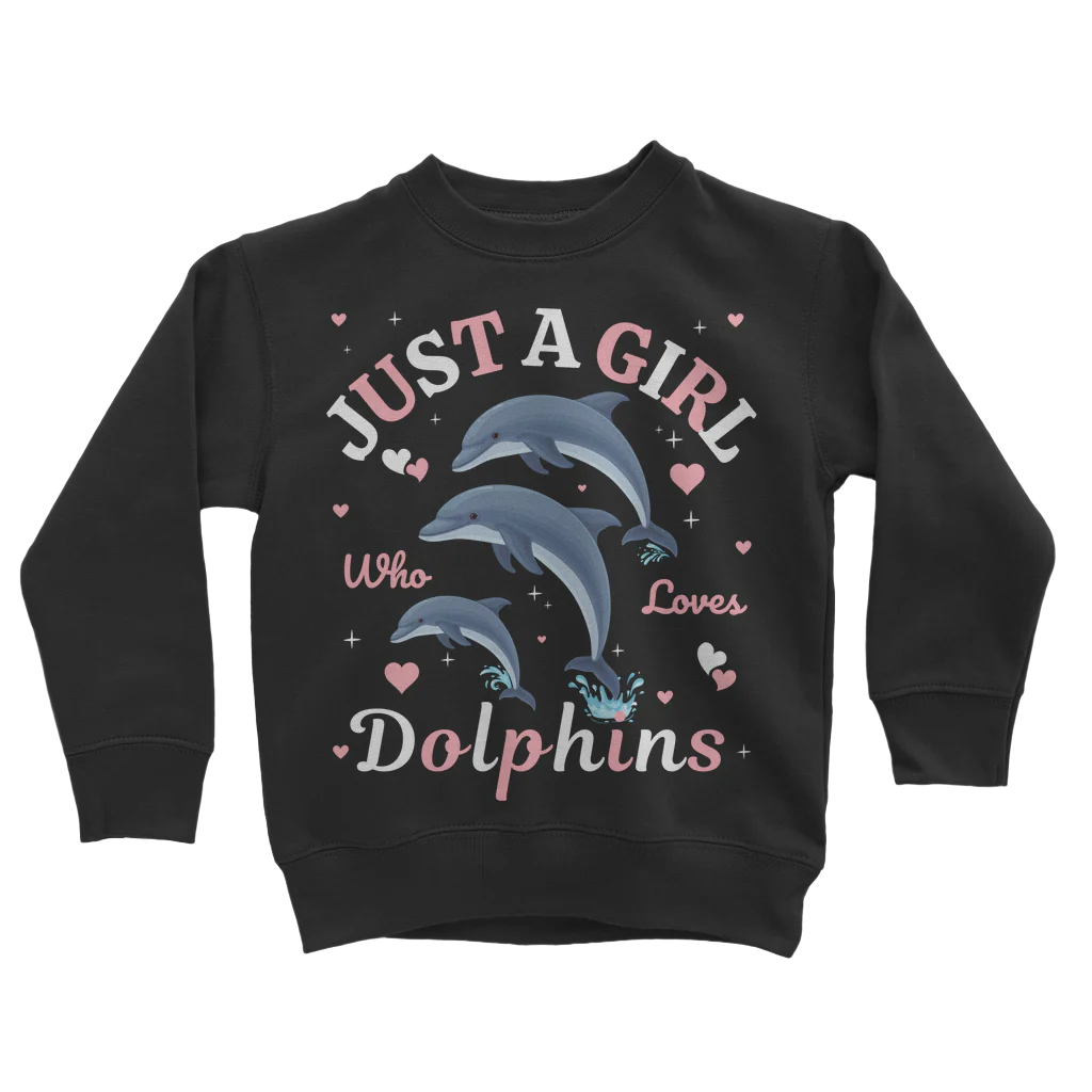 Kids black sweatshirt with dolphins, hearts and stars