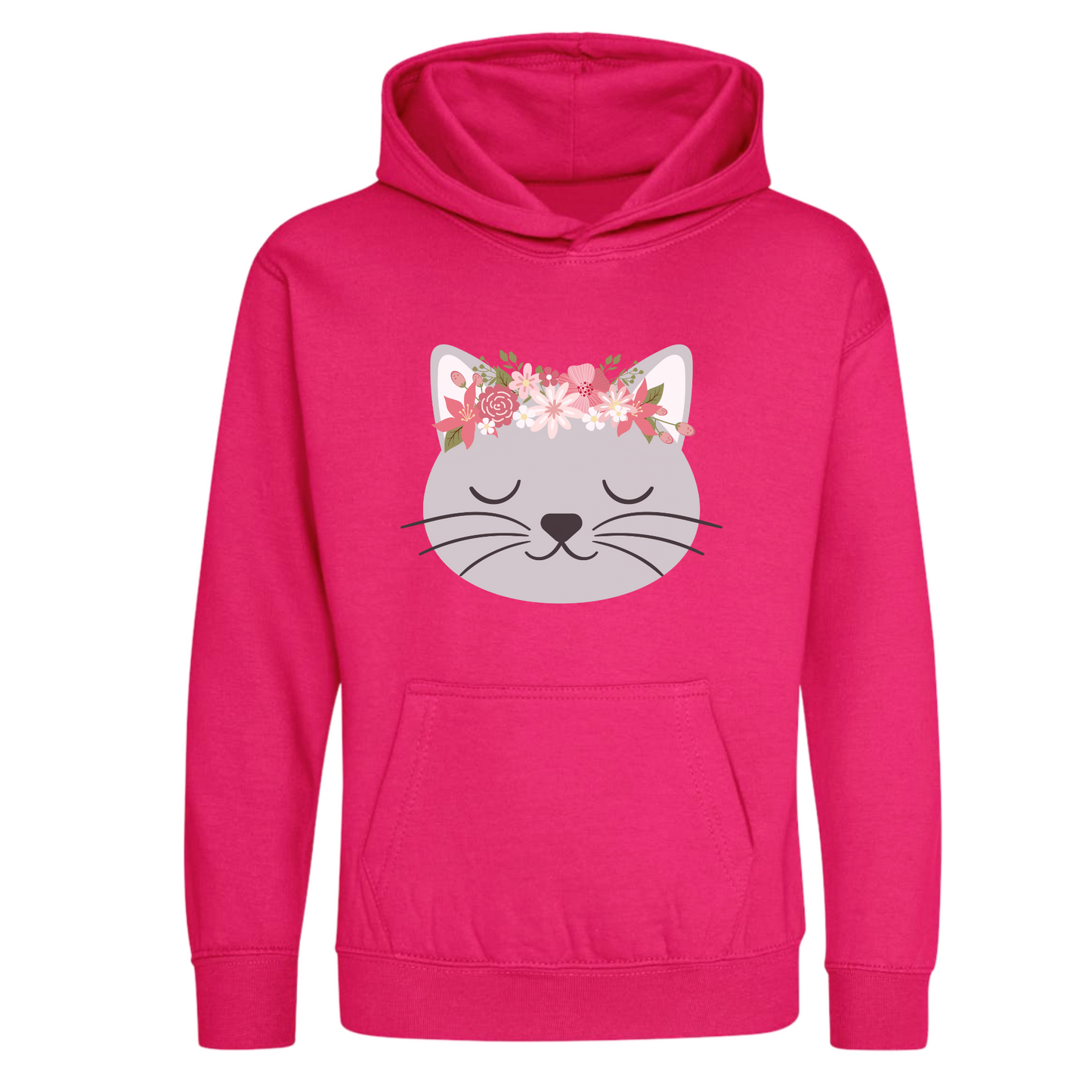 Girls Floral Cat Pullover Hoodie | 3 - 13 years