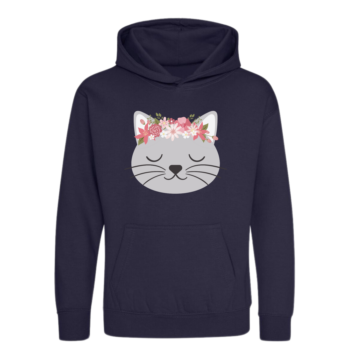 Girls Floral Cat Pullover Hoodie | 3 - 13 years