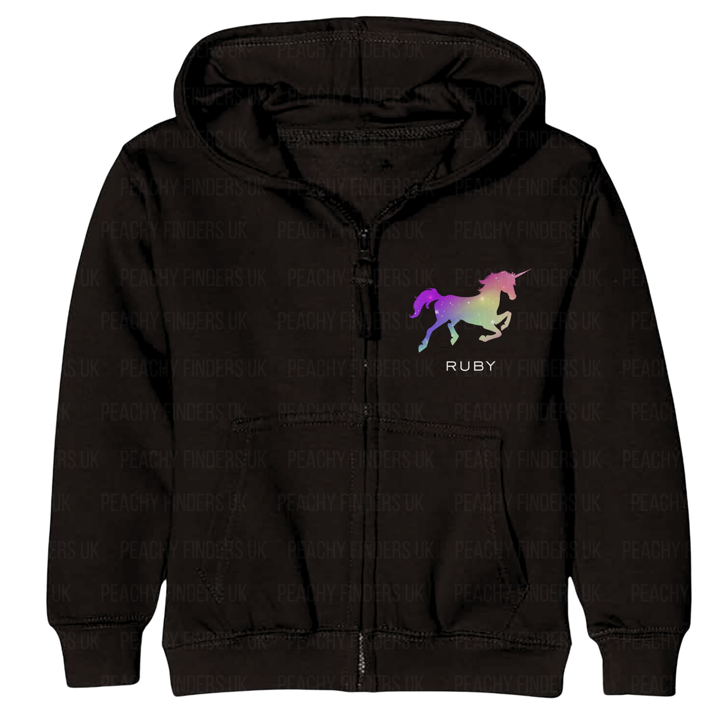 Girls Personalised Ombré Unicorn Full Zip Hoodie | 3 - 13 years