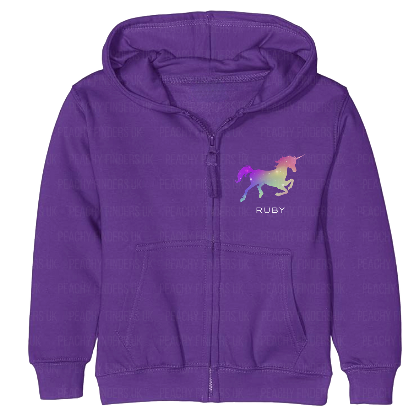 Girls Personalised Ombré Unicorn Full Zip Hoodie | 3 - 13 years