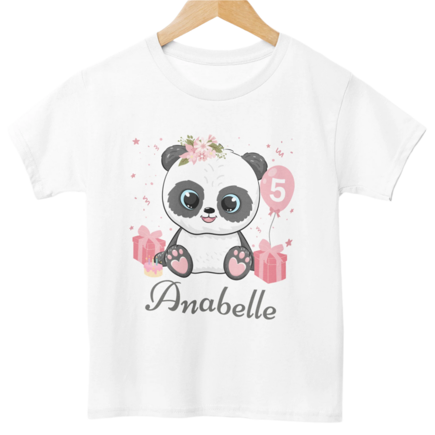 Personalised Birthday Floral Panda T-shirt | 3 - 13 years