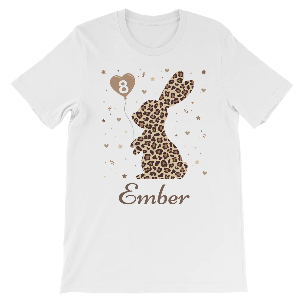 Girls Personalised Birthday Leopard Print Bunny Rabbit T-shirt | 3 - 13 years