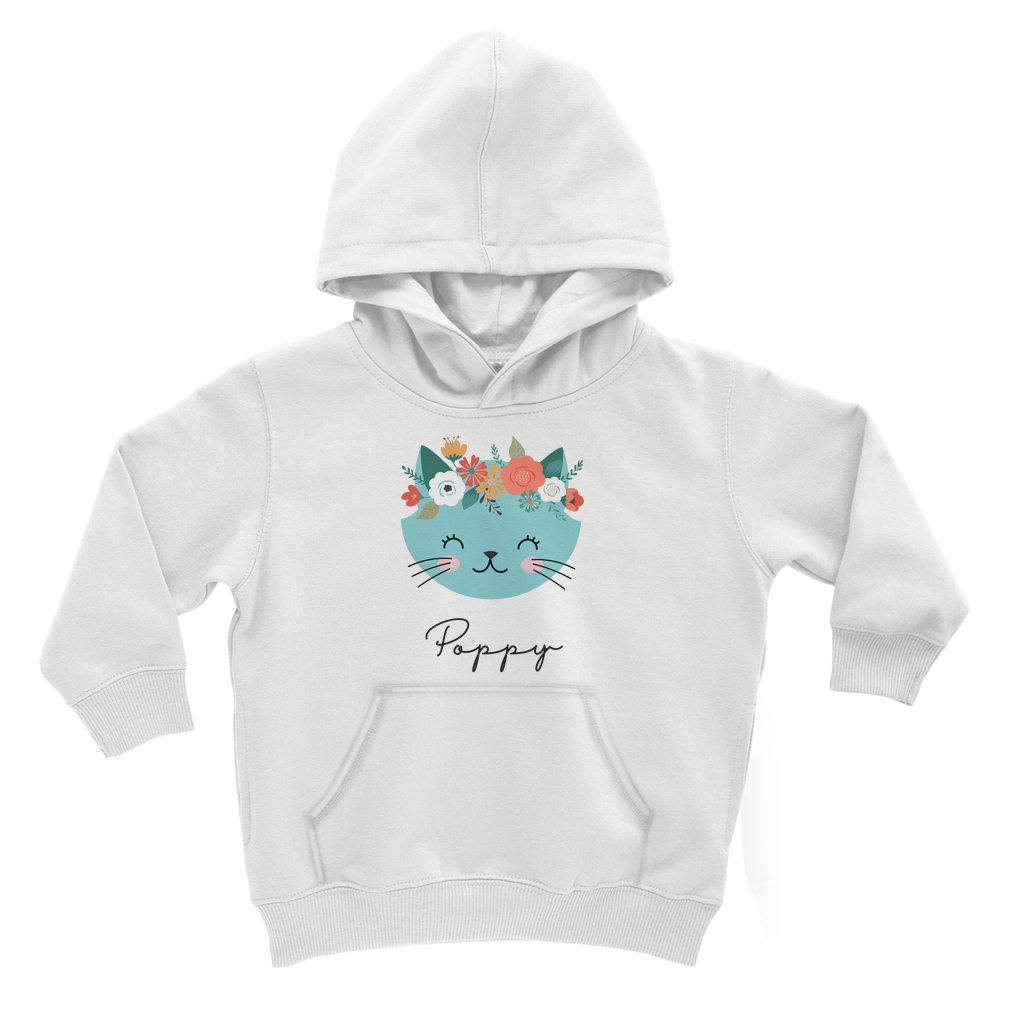 Girls Personalised Blue Floral Cat Hoodie (3-13 yrs)