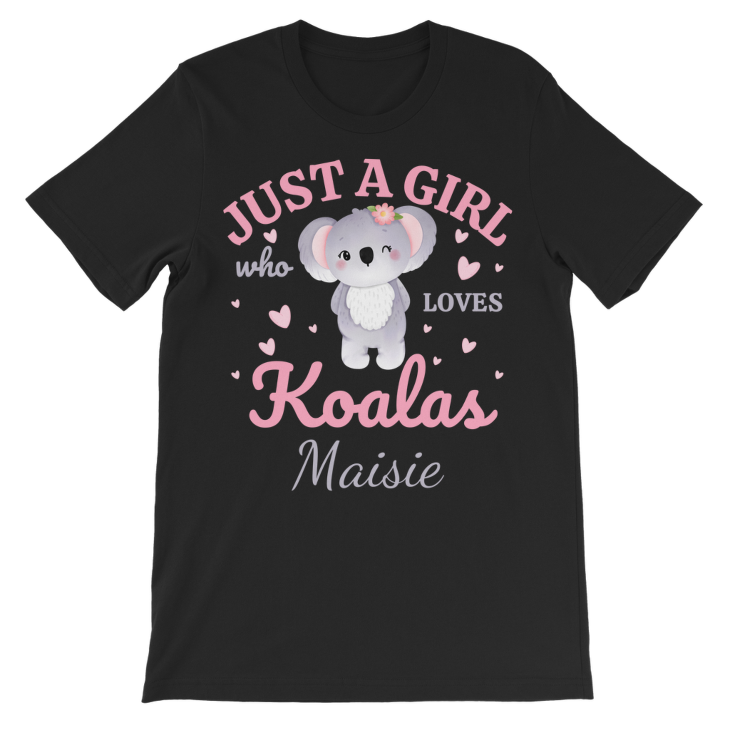 Black t-shirt with a graphic of a koala and text on a white background