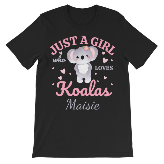 Black t-shirt with a graphic of a koala and text on a white background