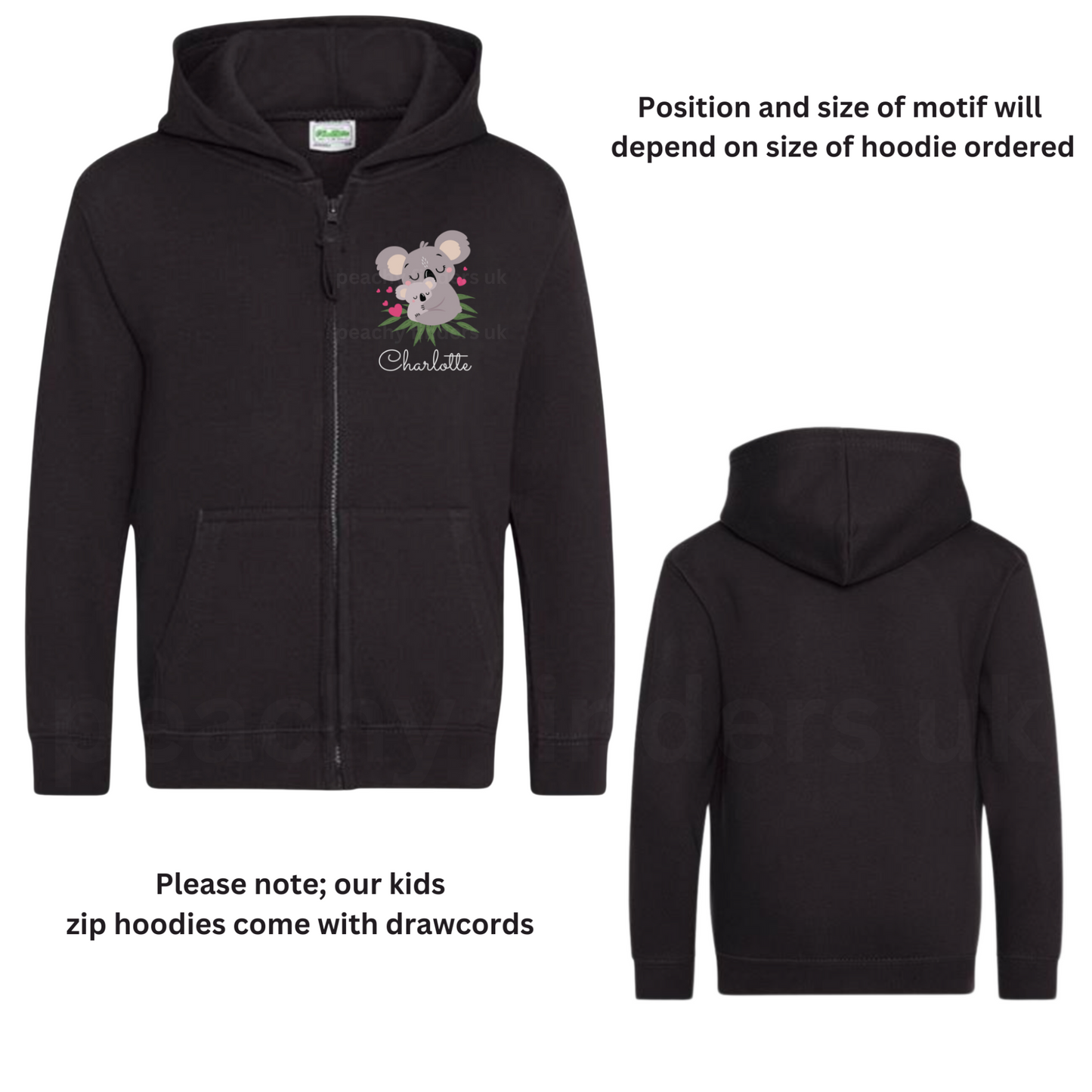 Girls Personalised Koala Full Zip Hoodie | 3 - 13 years