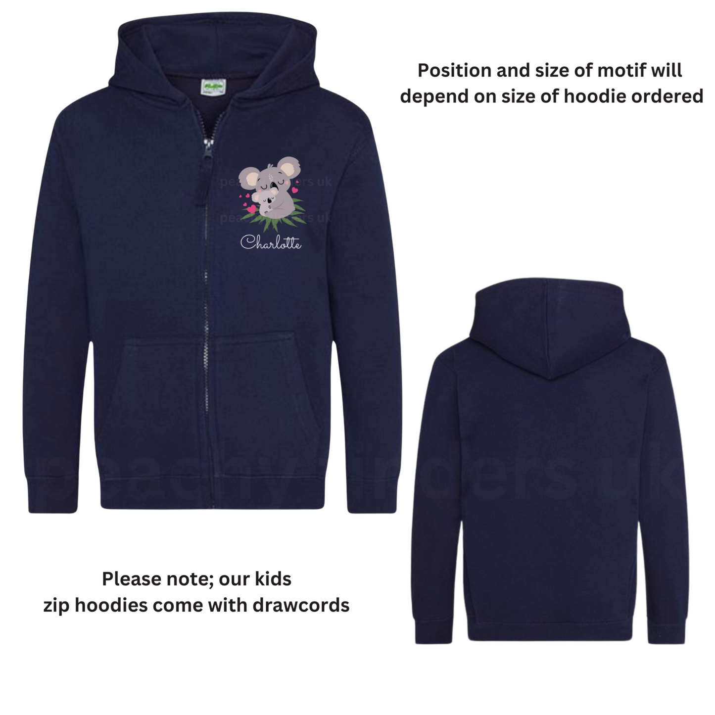 Girls Personalised Koala Full Zip Hoodie | 3 - 13 years