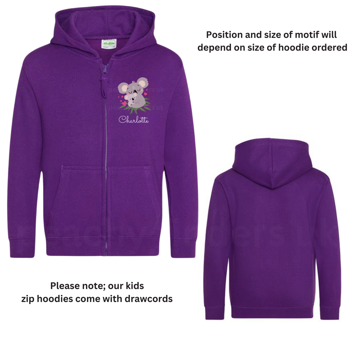 Girls Personalised Koala Full Zip Hoodie | 3 - 13 years