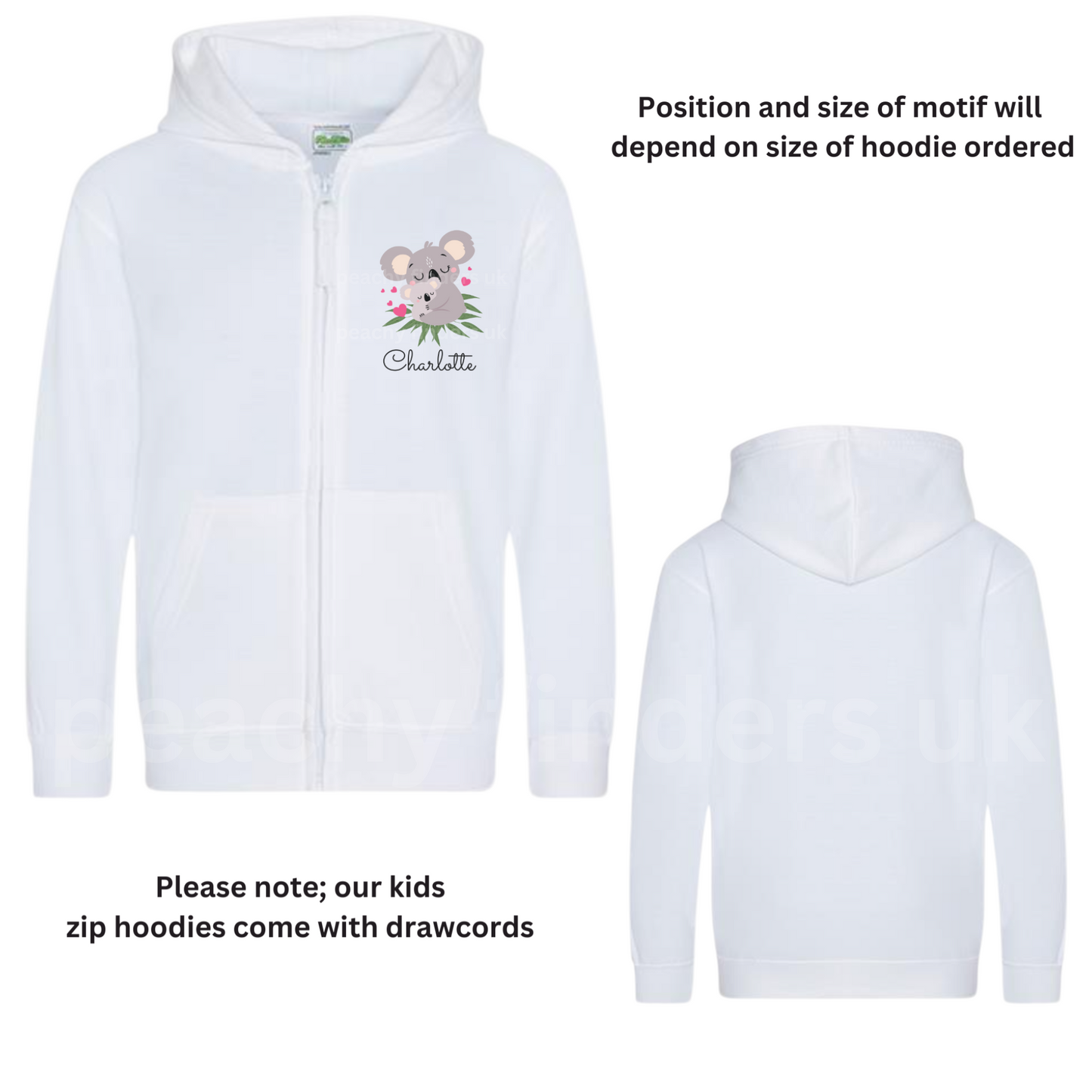 Girls Personalised Koala Full Zip Hoodie | 3 - 13 years